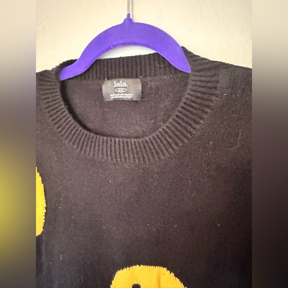 Dressed in Lala Oversized Smile Knit Crewneck Sweater Black Yellow Size S/M EUC - Picture 6 of 8
